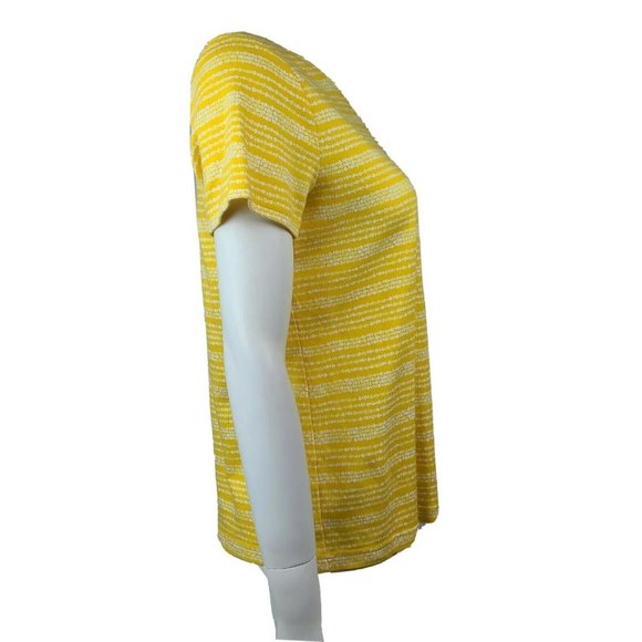 Croft & Barrow Top Womens Size M Medium Yellow White Short Sleeve Classic Tee - Picture 4 of 7